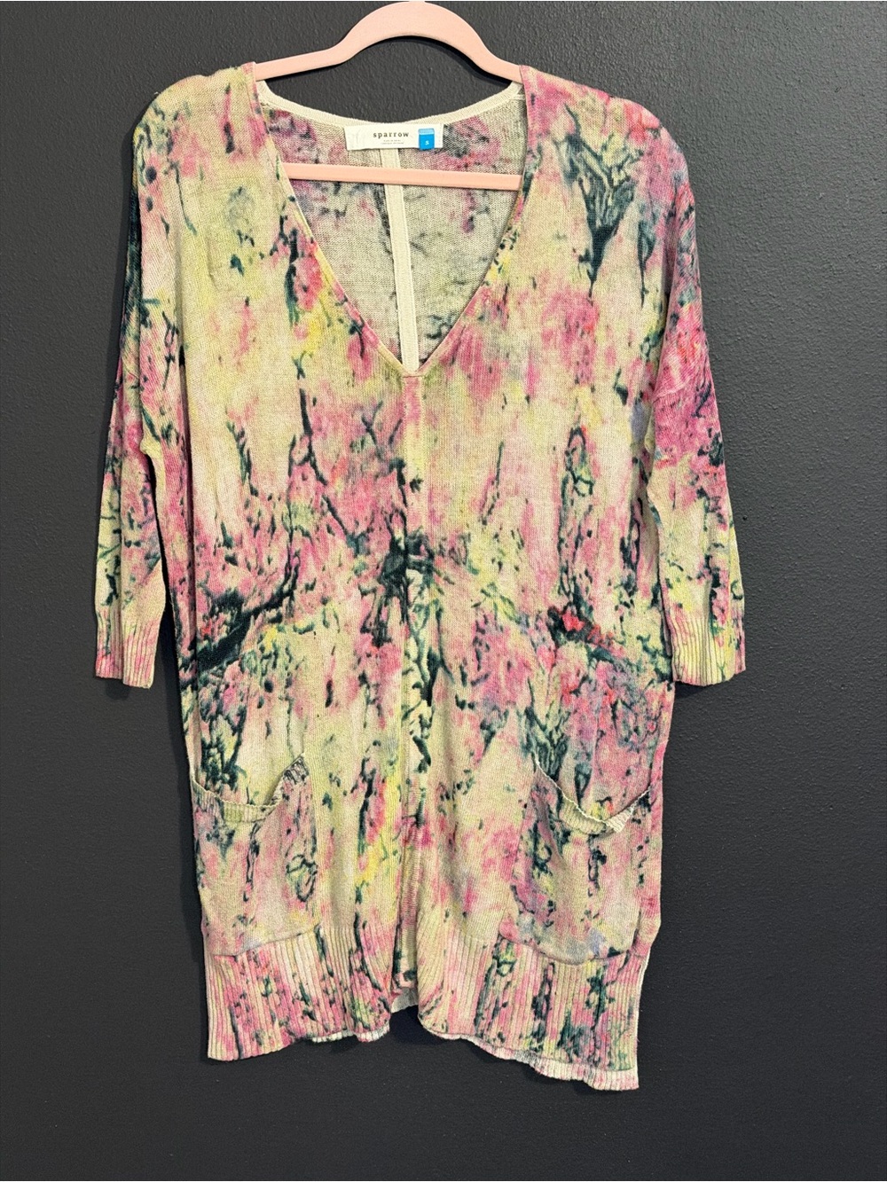 Anthropologie Sparrow Linen/Cotton Blend Watercolor Artsy Abstract Tunic small